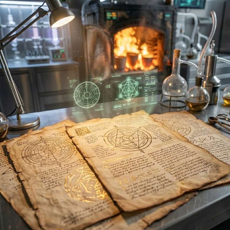 Symbole alchimique gravé sur un manuscrit ancien