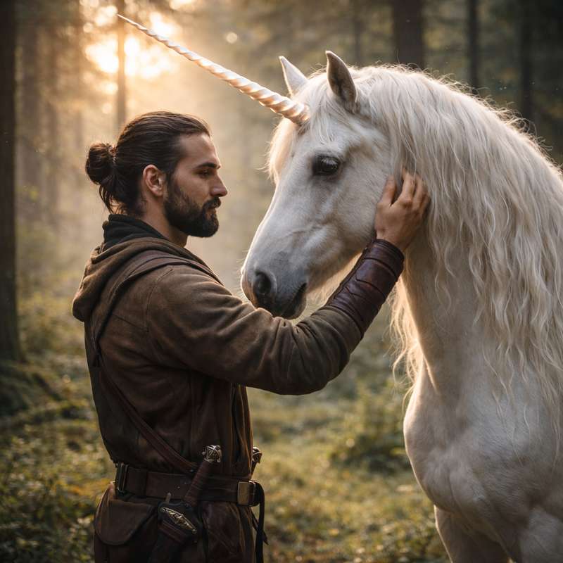 Dressage de licorne en clairière forestière