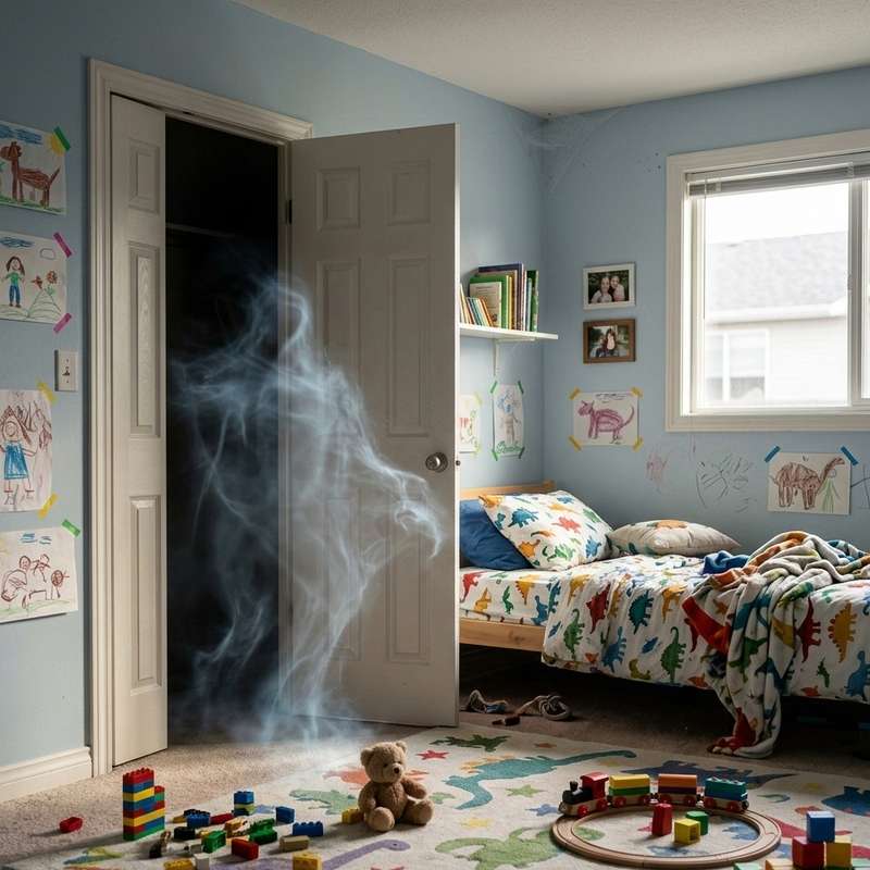 Technicien capturant un ectoplasme sortant d’un placard