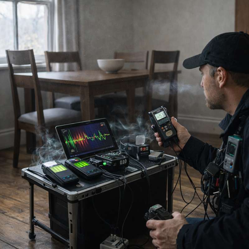 Inspection paranormale d’une maison hantée avec capteurs lumineux